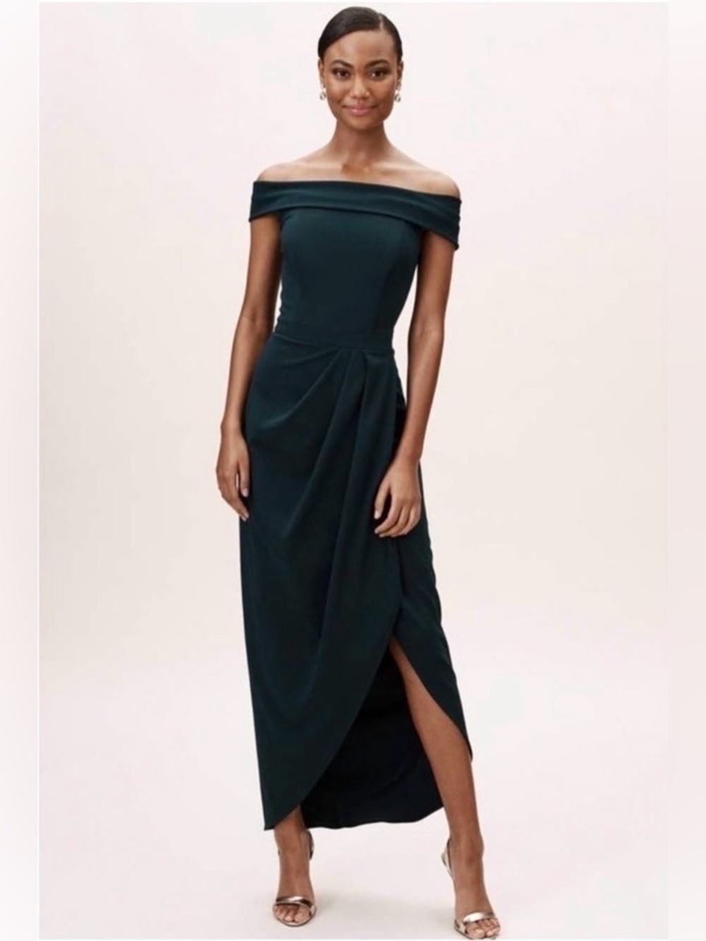 BHLDN Thompson Emerald Green Off Shoulder Gown Formal Dress Size 6